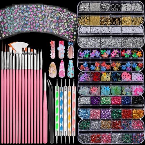 Fandamei nail art kit with 15 brushes and charms set