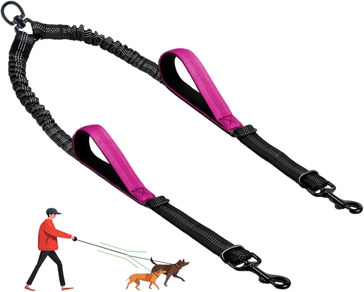 Double Dog Leash - No Tangle Splitter for Two Dogs, Coupler with Adjustable Long Lead Rope, Dual Control Handles, Retractable No Pull Bungee, Walk Train Small Medium Large 2 Pets (Grey) - Image 9