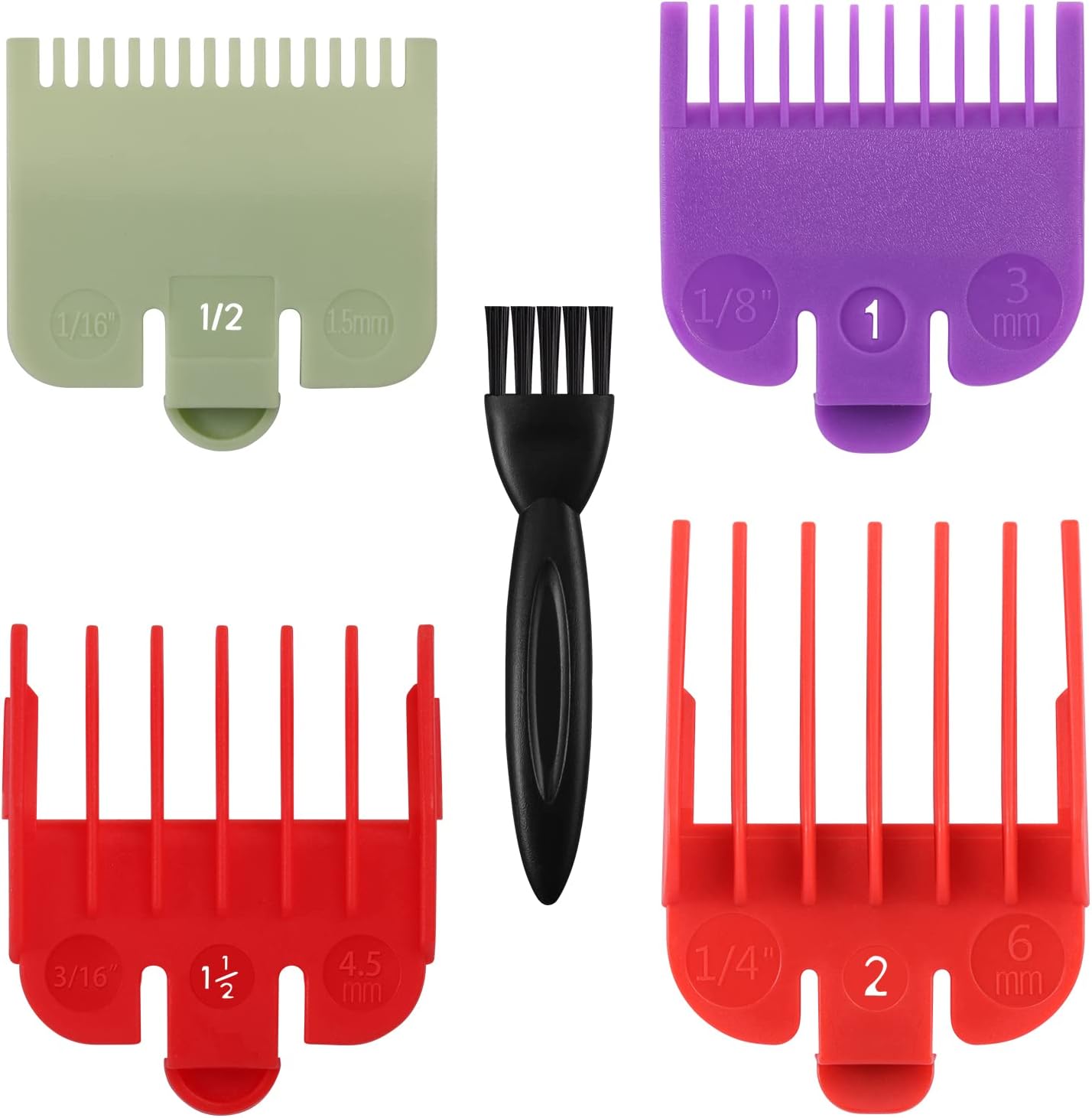 Foresrum professional hair clipper guards four pack front view showing color coded attachment replacements