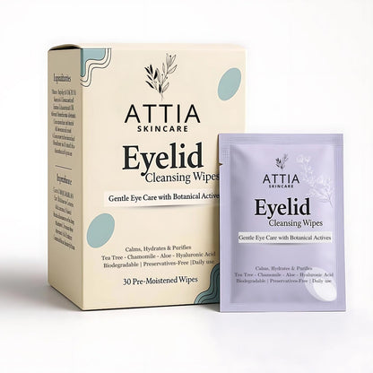 Attia Micellar Eyelid Cleansing Wipes front view box packaging
