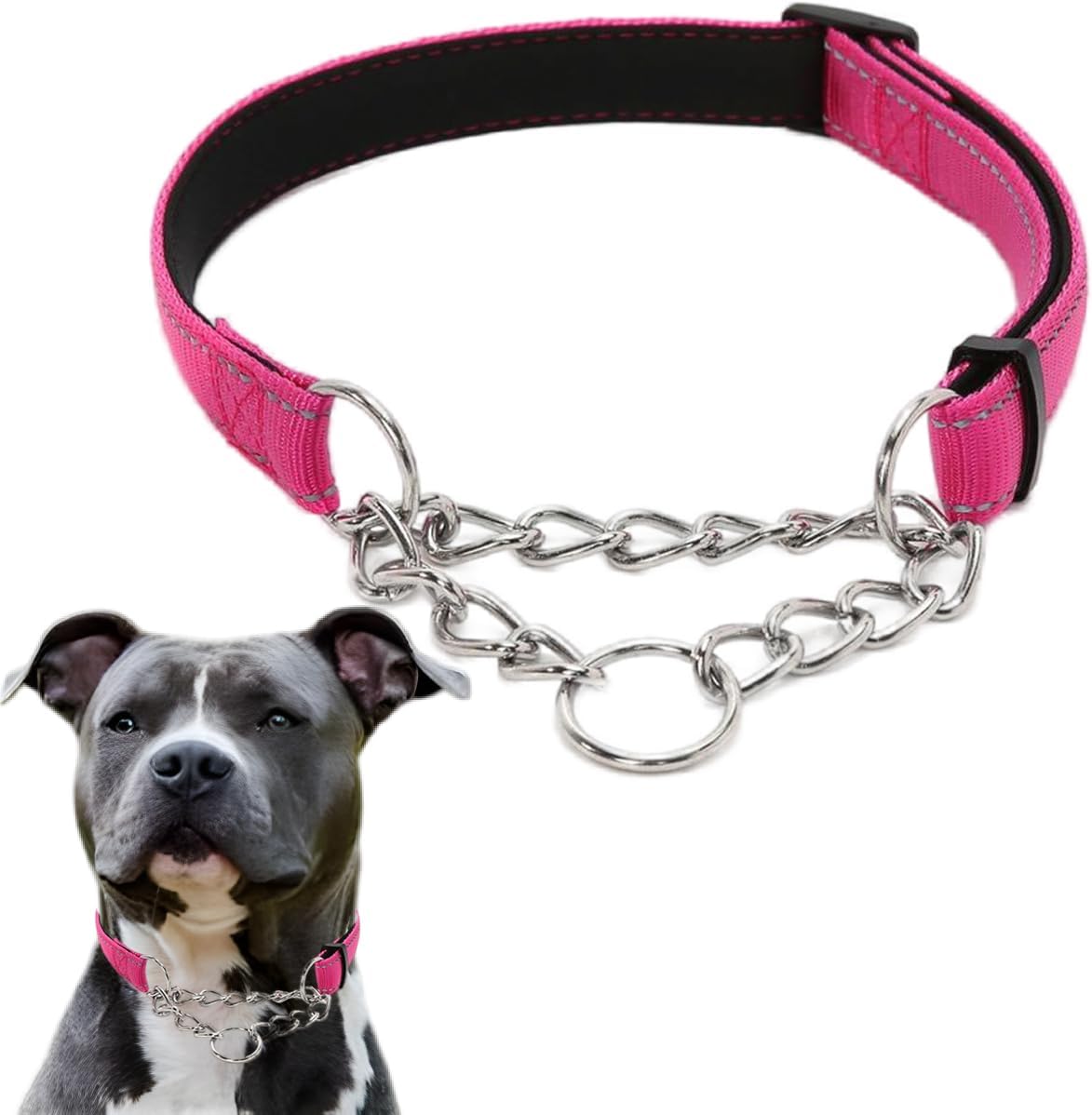 Martingale Collar for Dogs, Reflective Nylon Soft Padded No Pull Training Collars Adjustable Stainless Steel Chain Collar for Small Medium Large Dogs Red X-Large - Image 12