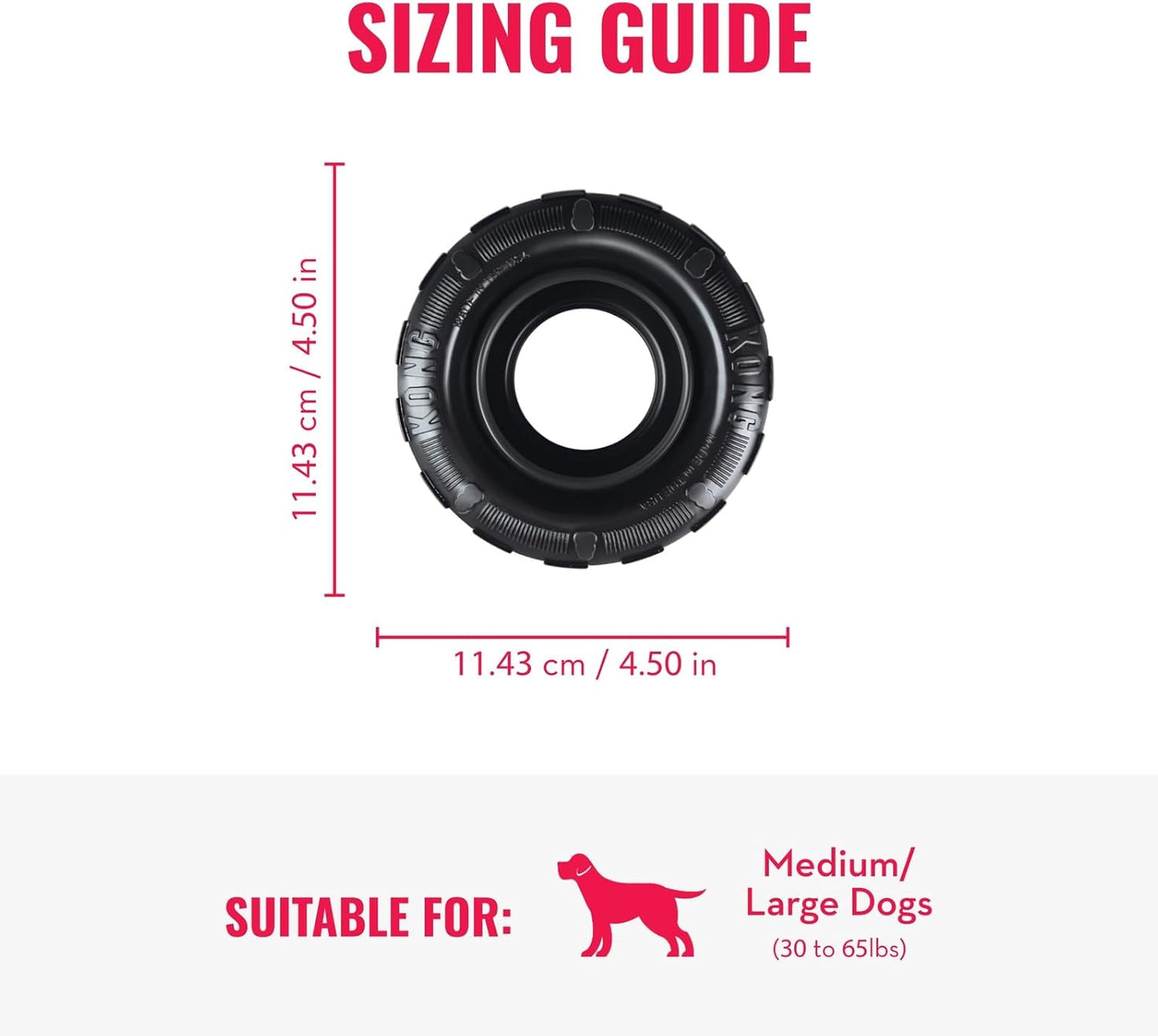 Medium to large dog playing with KONG Extreme Tires outside.