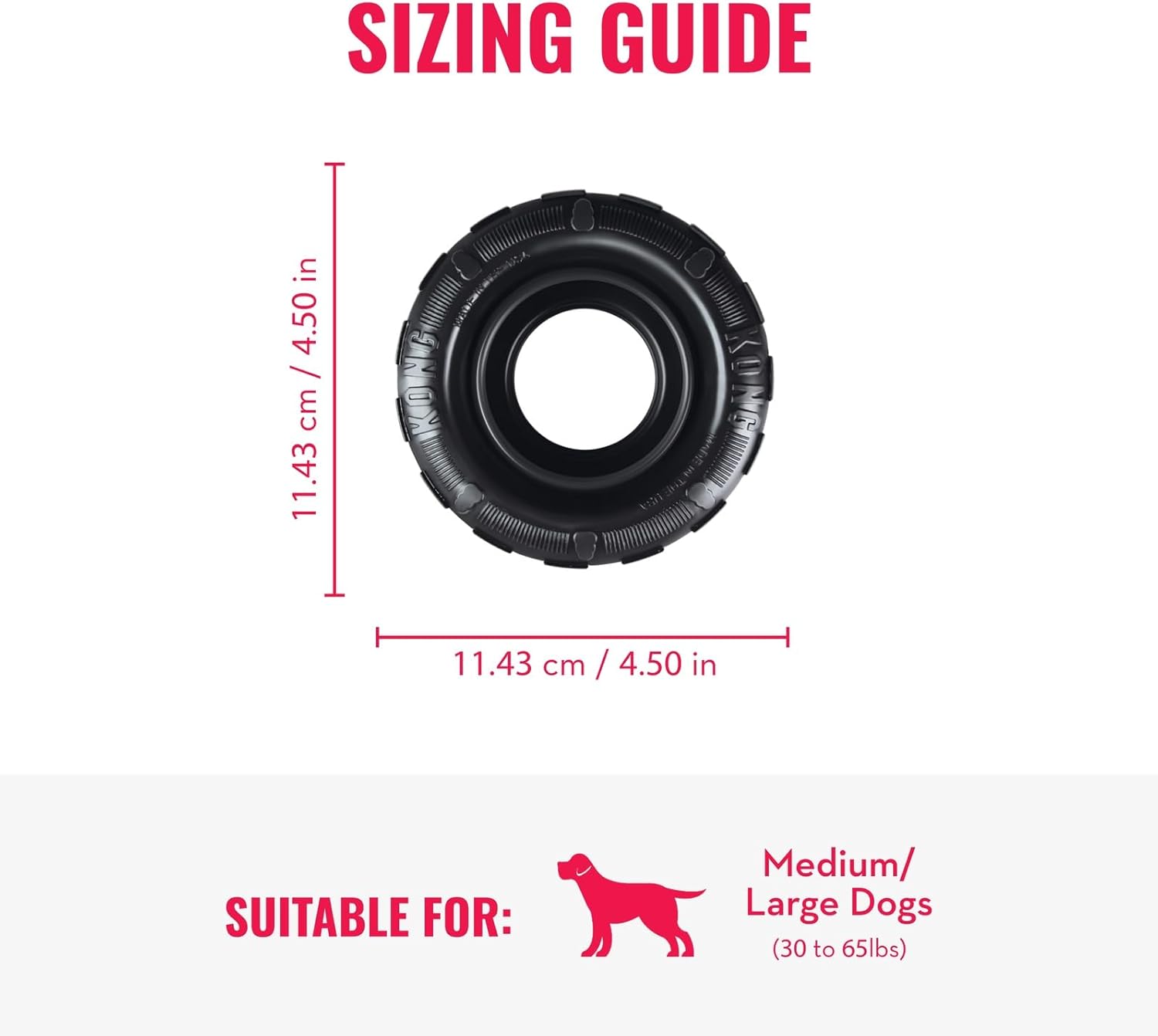 Medium to large dog playing with KONG Extreme Tires outside.