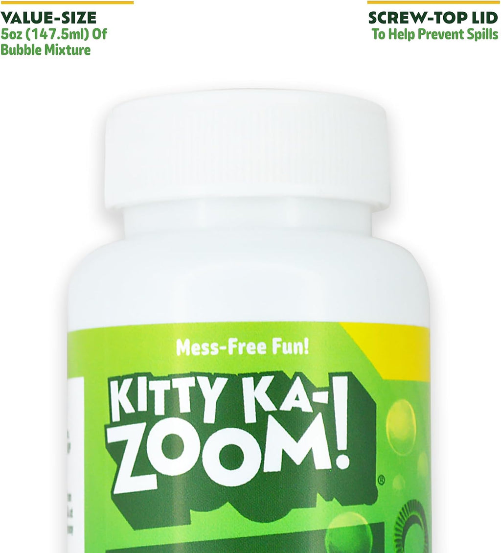 Kitty Ka Zoom mess free catnip bubbles bottle highlighting the hand harvested North American ingredients