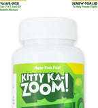 Kitty Ka Zoom mess free catnip bubbles bottle highlighting the hand harvested North American ingredients