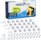 HELLOPONY upgraded magnetic cabinet locks front view displaying the complete child safety kit components