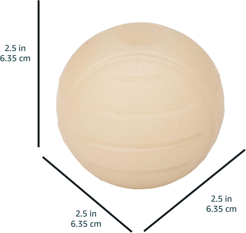 Side view of pet-safe natural rubber dog toy ball