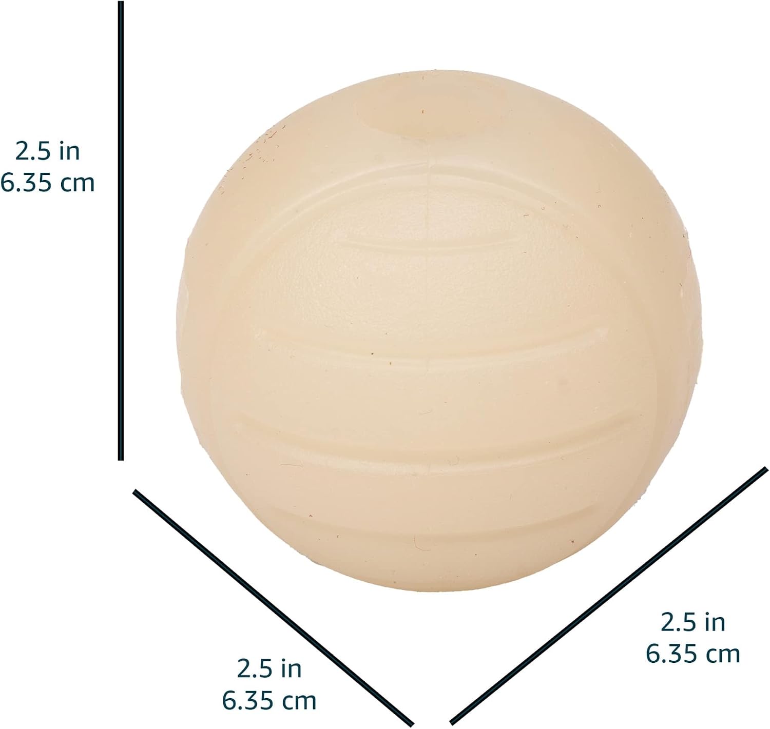 Side view of pet-safe natural rubber dog toy ball