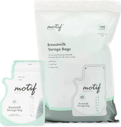 Motif Medical breastmilk storage bags 100 count front packaging view