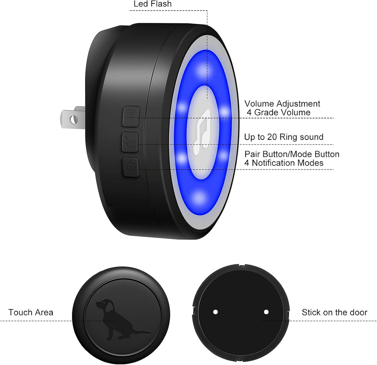 Packaging of authentic Mypin wireless dog doorbell for potty training