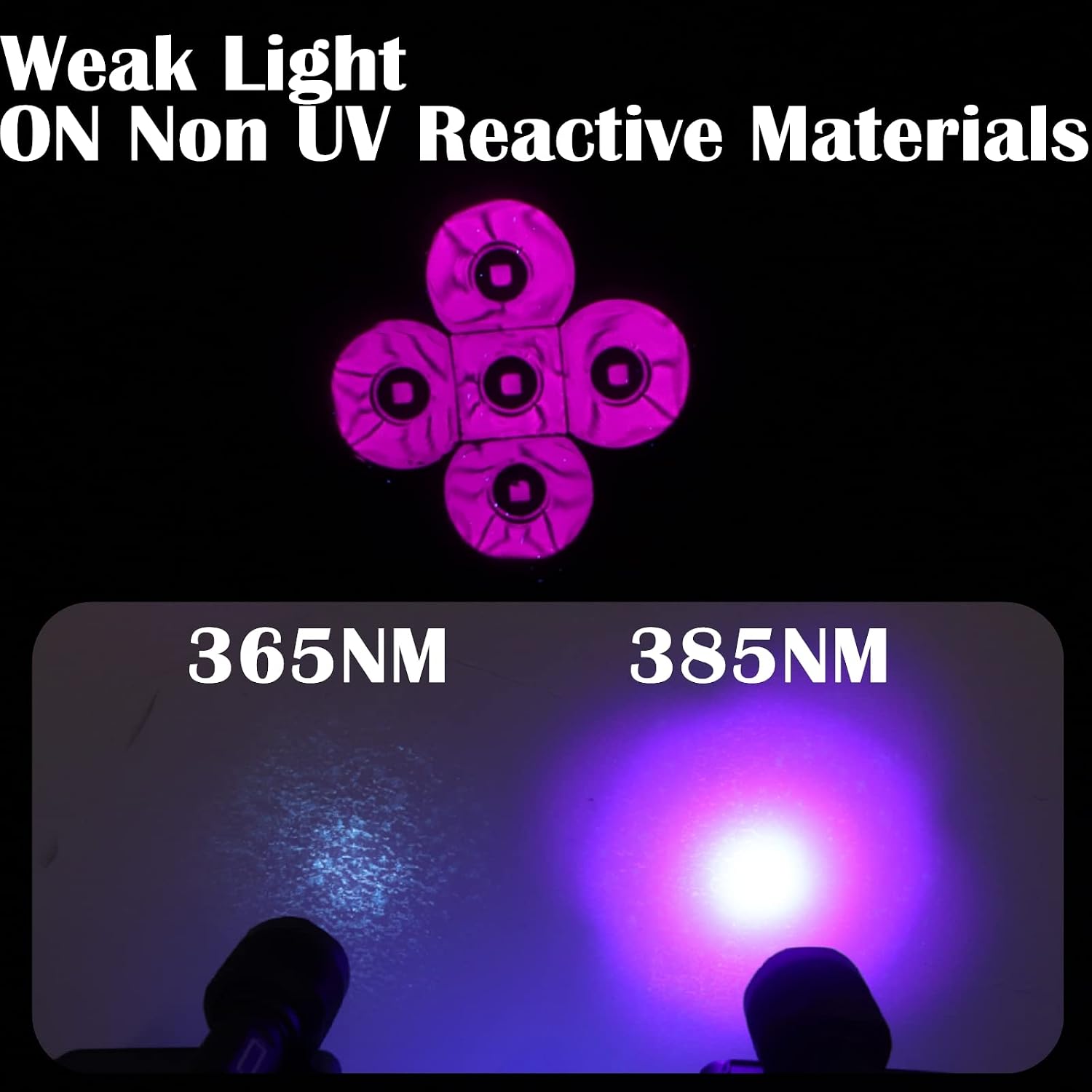 True 365nm ultraviolet beam tracking scorpions with vivid blue fluorescence outdoors.