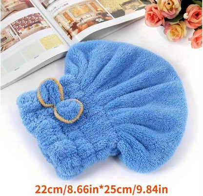 Side angle of the multicolor microfiber hair drying towel wrap for women.