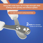 Vesslam stainless steel animal clippers being used gently on a small cat paw.
