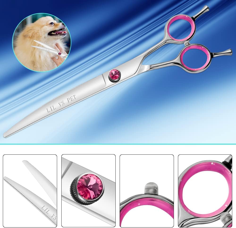 Ergonomic 360-degree swivel handle detail on pet grooming scissors