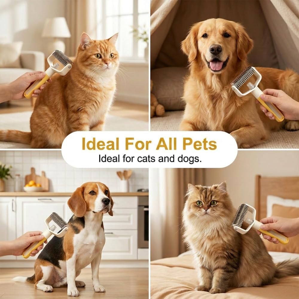 Authentic USA imported professional pet grooming brush removing tangles from thick fur.