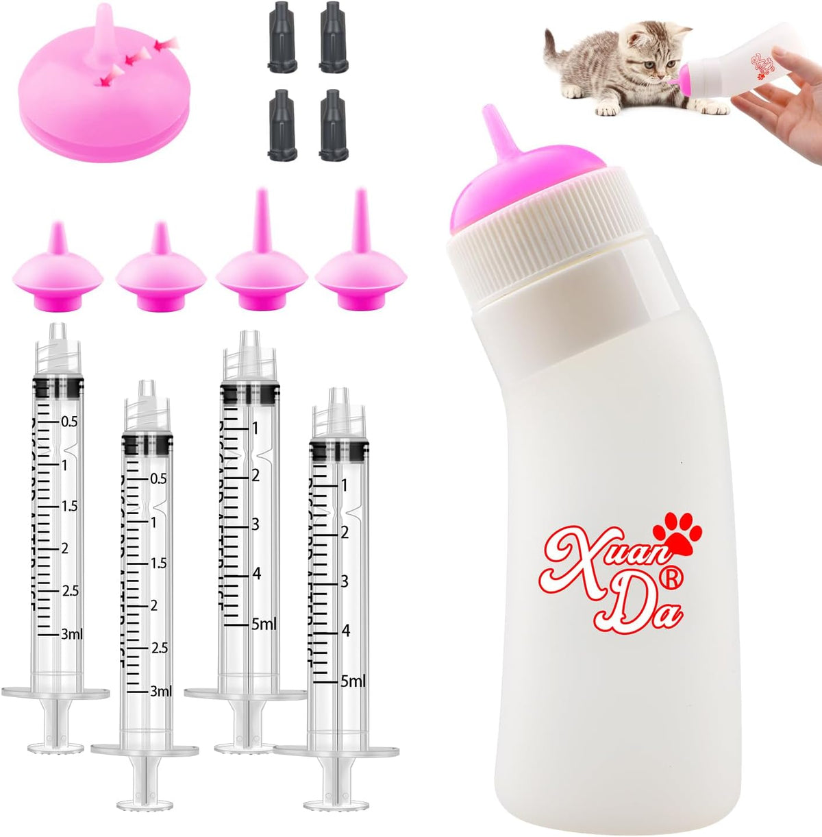 Pet Feeding Nipple with Syringe, Soft Silicone Nursing Pet Feeding Bottle, Ventilation Valve Resistant Tearing for Puppies, Kittens, Rabbit, Small Wildlife (L Nipple,Pink) - Image 9