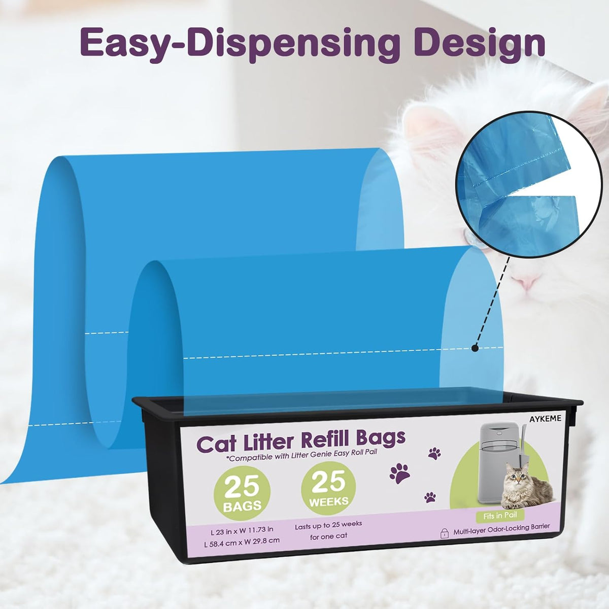 Point cut perforations shown closely for easy tearing of the roll refills