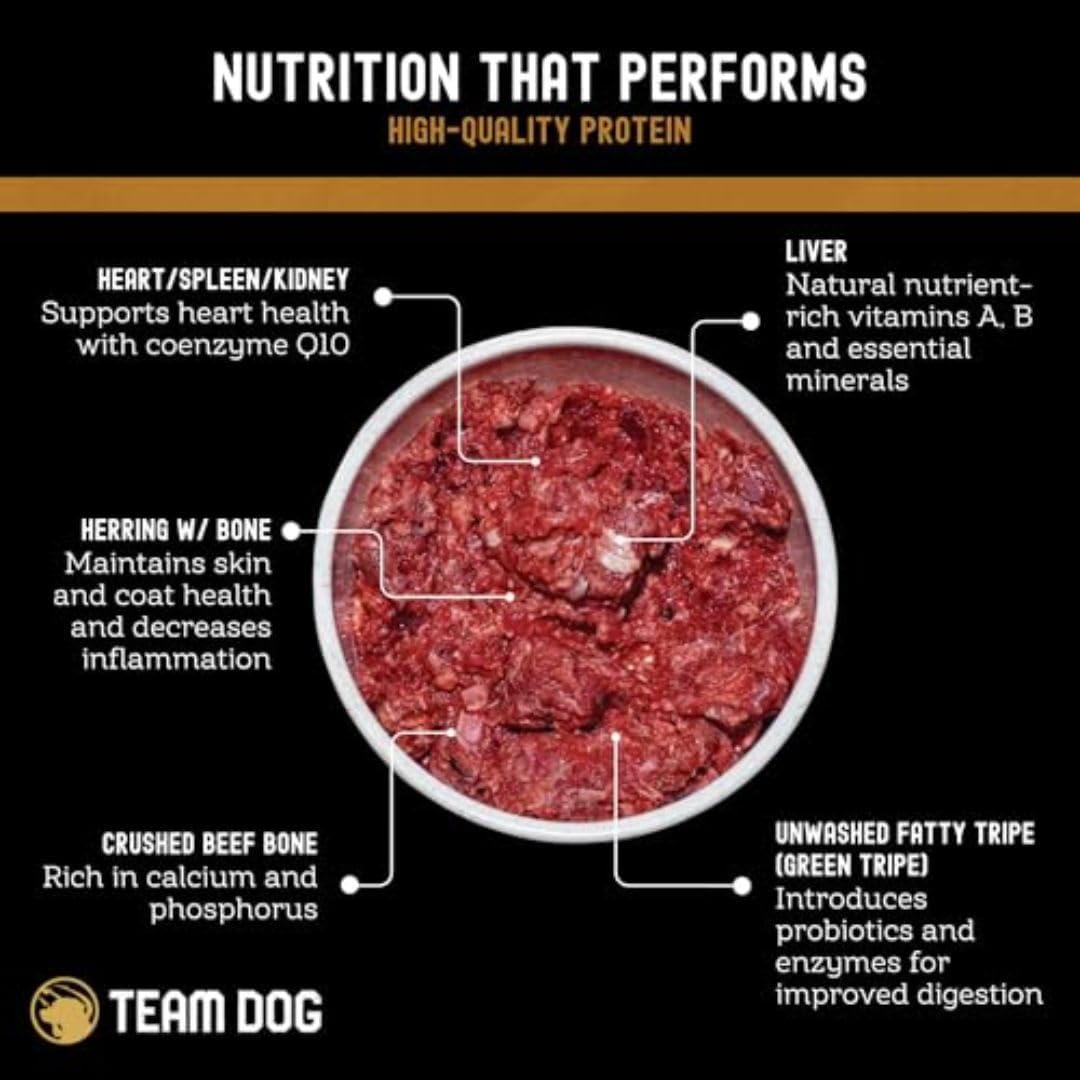Detailed view of Team Dog grain-free raw frozen diet for dogs
