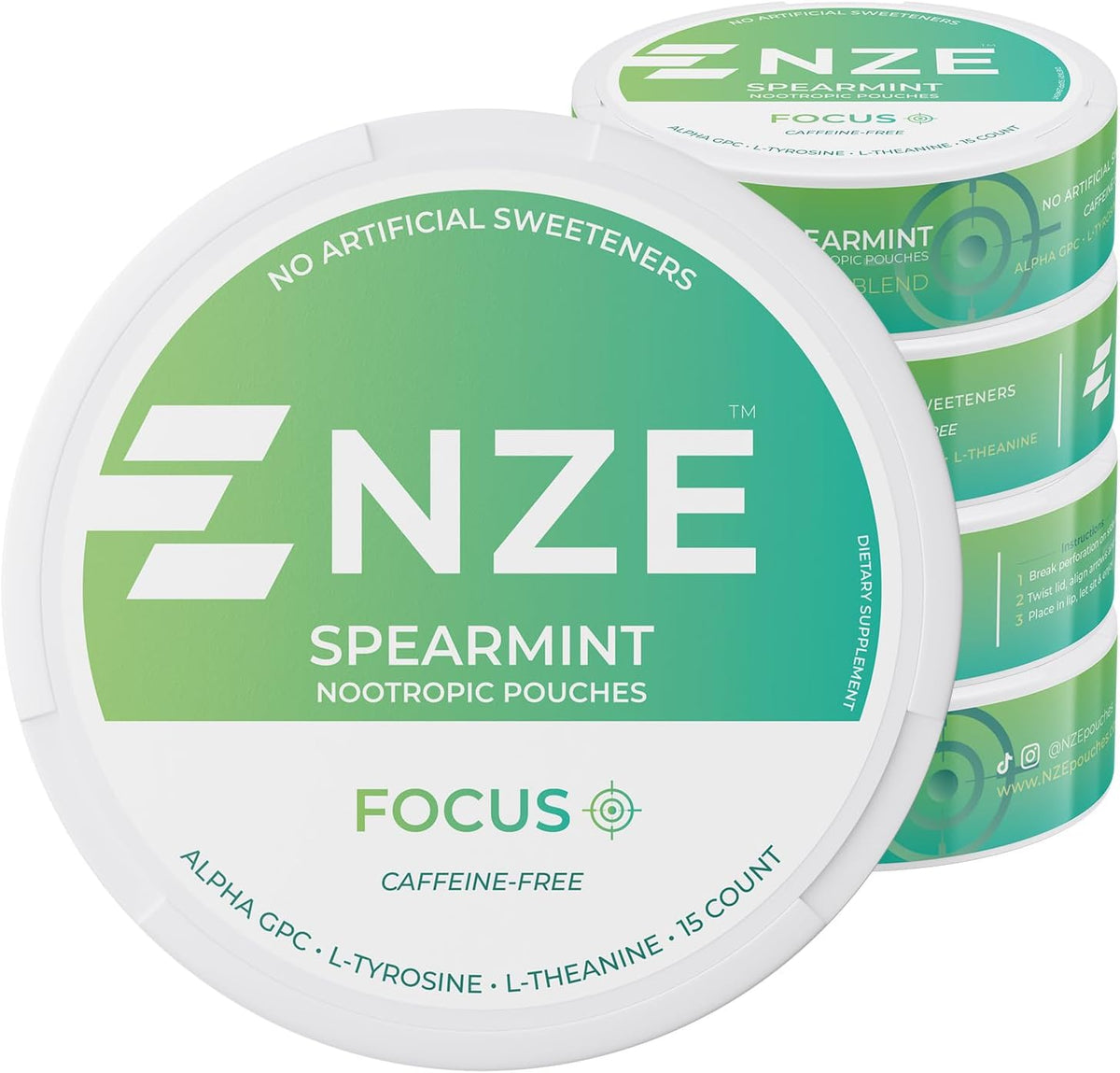 Nze Caffeine Free Nootropic Pouches Spearmint front view