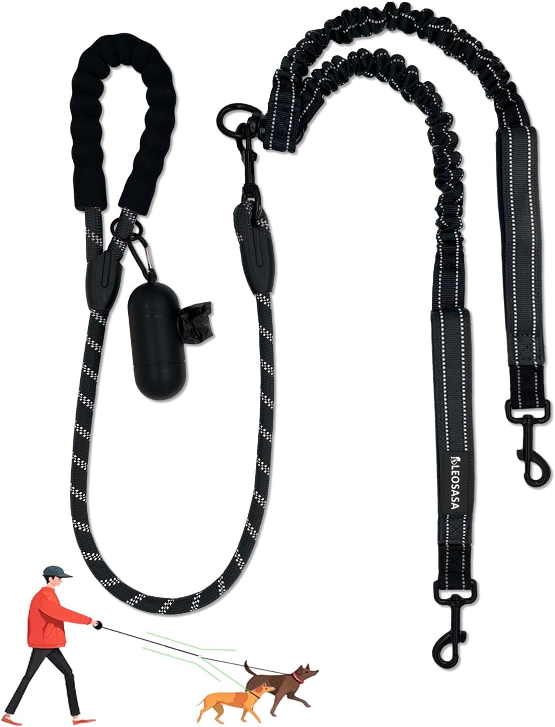 Leosasa adjustable length two dog splitter leash suitable for medium and large pets.