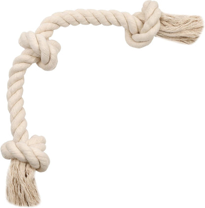 Barida natural white cotton tough dog rope toy front view for large dogs