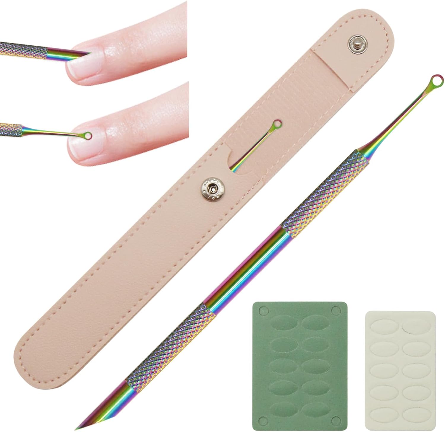 Hingtai color titanium double head cuticle pusher front view
