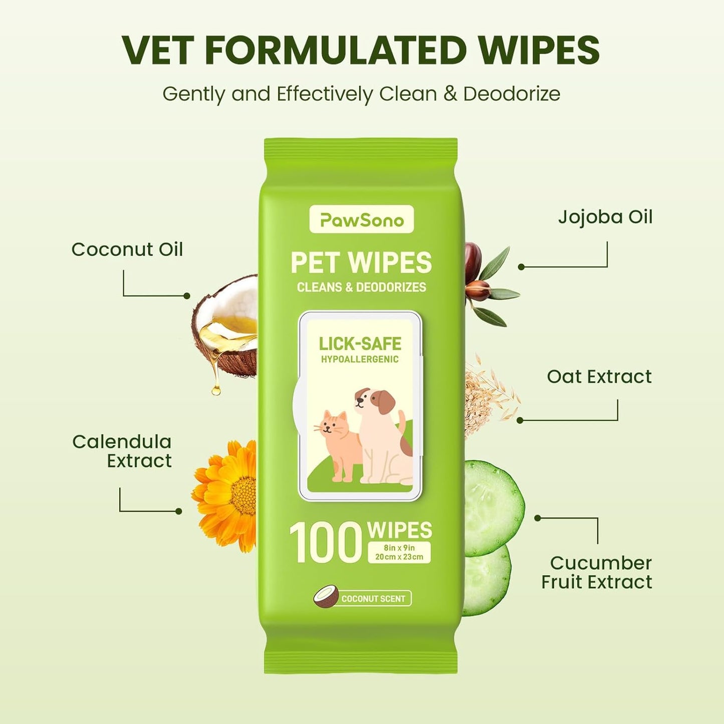 Lick safe coconut scented pet wipes being used on a dog paw.