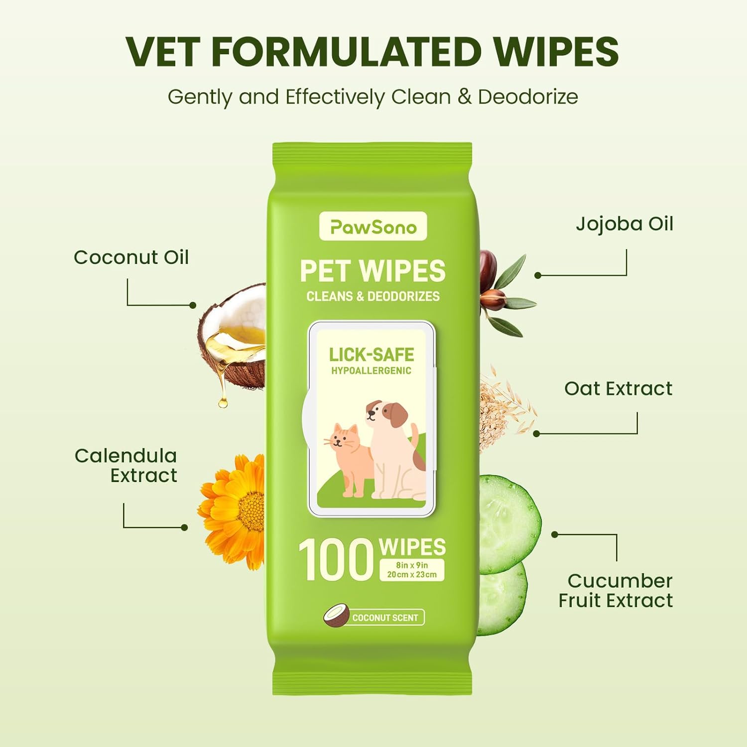 Lick safe coconut scented pet wipes being used on a dog paw.