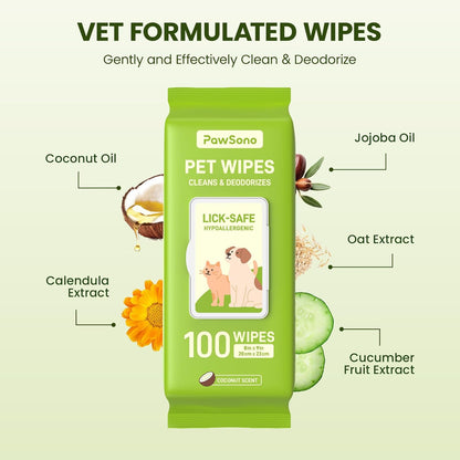Lick safe coconut scented pet wipes being used on a dog paw.
