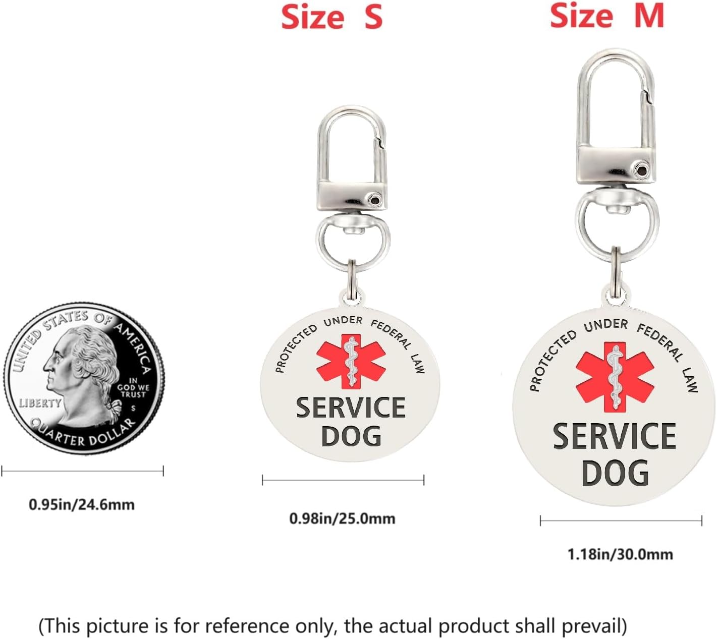 Medium size service dog identification patch alongside the included animal ID tag.