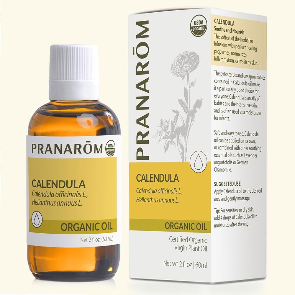 Pranarom USDA Organic French Calendula Virgin Plant Oil front view for sensitive skin moisturizing