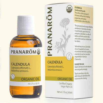 Pranarom USDA Organic French Calendula Virgin Plant Oil front view for sensitive skin moisturizing