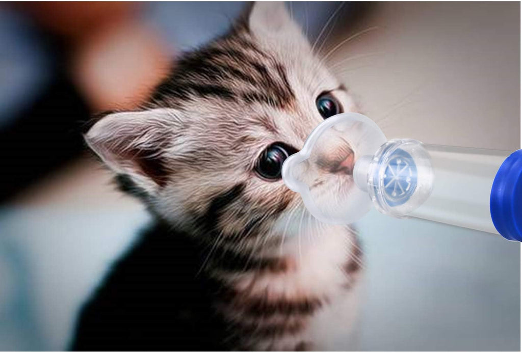 Side view of Nicehel feline asthma spacer package with detailed pet instruction manual.
