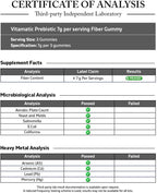 Vitamatic prebiotic fiber gummies bottle back nutrition label