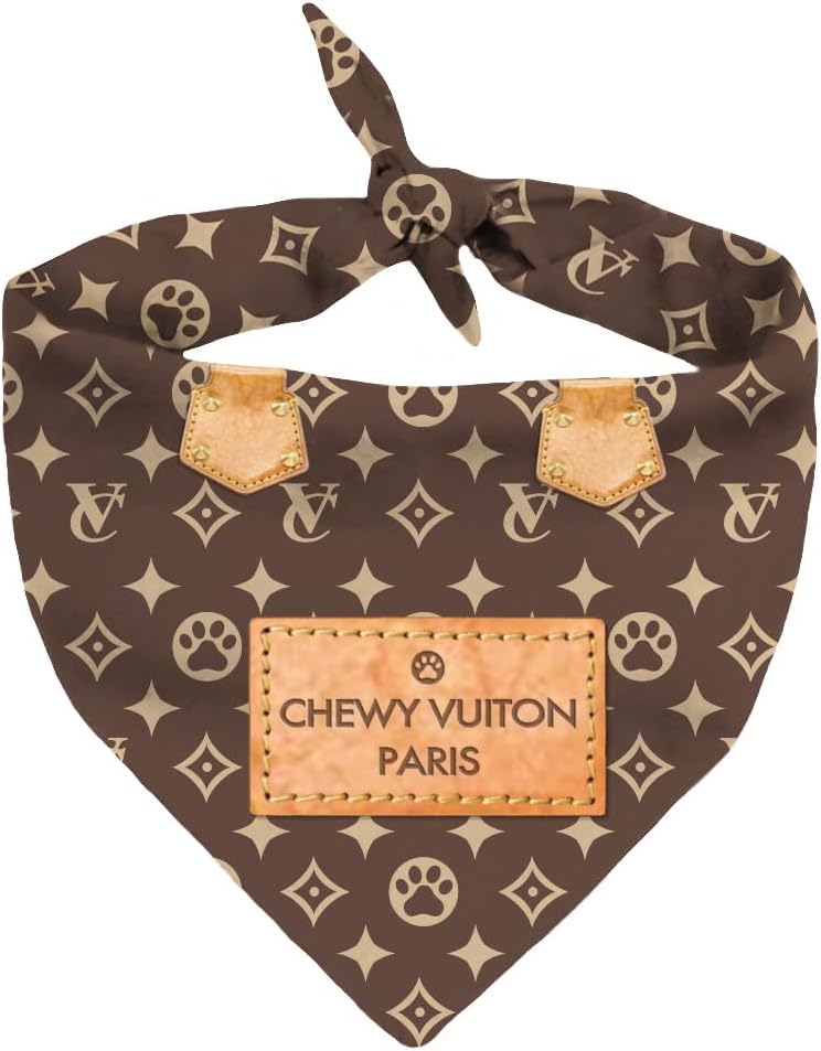 Chewy Vuiton Dog Bandana Designer Fashion Scarf Kerchief for Small Medium and Large Dogs, Funny Parody Gift for Girl or Boy Dog, Soft Durable Fabric, Adjustable Tie-On Style Triangle - Image 14