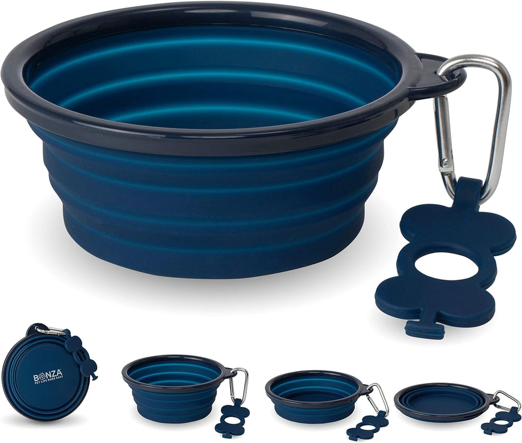 Bonza Collapsible Dog Water Bowl - BPA-Free Silicone Dog Dish - Reinforced Rim Collapsible Bowl - Carabiner Clip Travel Dishes for Pets - for Hiking, Camping & Car Trips - Large 33 Oz, Navy Blue - Image 15