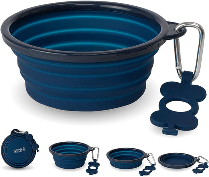 Bonza Collapsible Dog Water Bowl - BPA-Free Silicone Dog Dish - Reinforced Rim Collapsible Bowl - Carabiner Clip Travel Dishes for Pets - for Hiking, Camping & Car Trips - Large 33 Oz, Navy Blue - Image 15