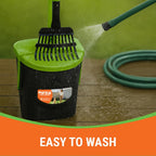 Pupzle rust resistant metal rake picking up dog waste on grass