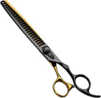 Fenice Peak 8 inch black and gold curved scissors for detailing dog face and paws