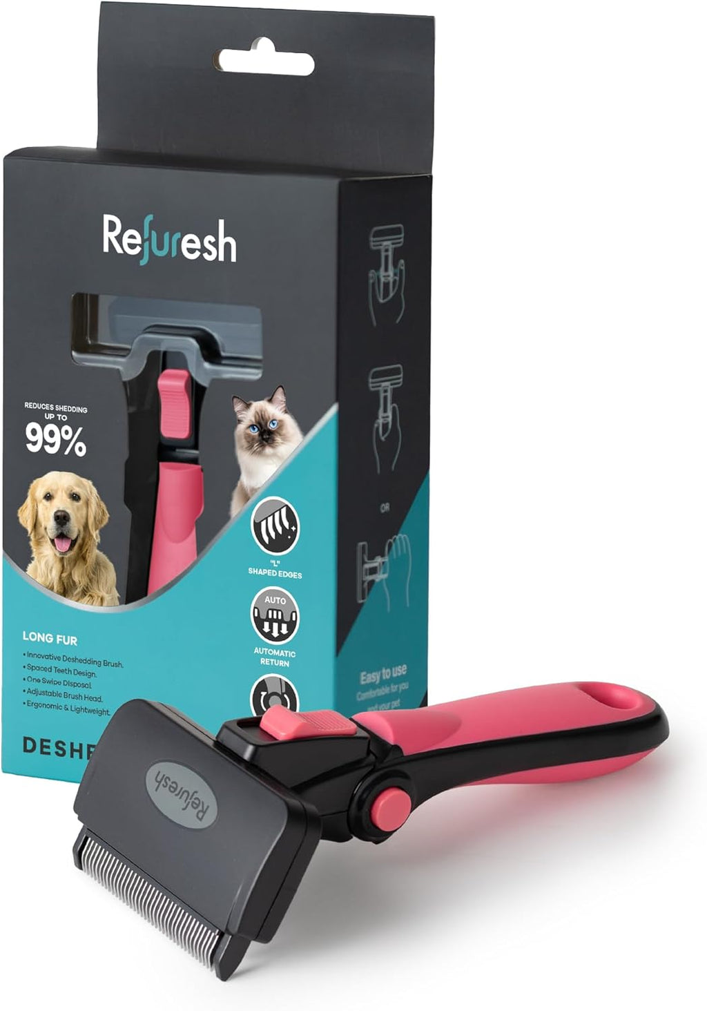 Deshedding Dog Brush for Long Hair (Medium,Blue) - Gentle Deshedding Tool for Dogs & Cats - Reduces Shedding, Without damaging Topcoat. Removes Loose Fur & Dead Undercoat. - Image 15