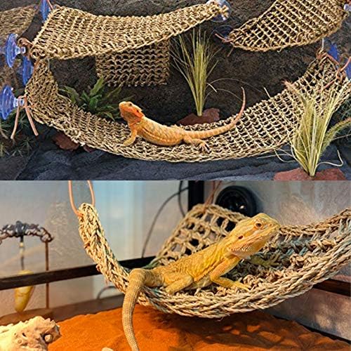 PINVNBY Bearded Dragon Hammock,Reptile Lounger Natural Seagrass Lizard Hammocks Habitat Tank Accessories Jungle Climber Vines Flexible Leaves Decor for Climbing Reptiles Chameleon Gecko Snakes - Image 6