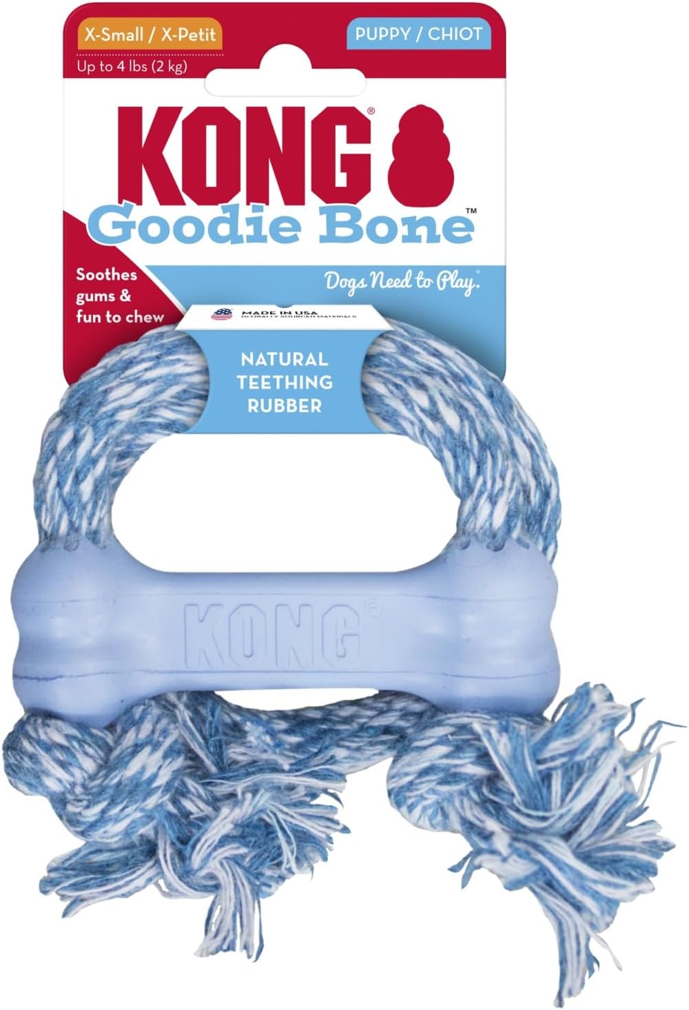 KONG interactive puppy chew toy with rope for gentle gum soothing