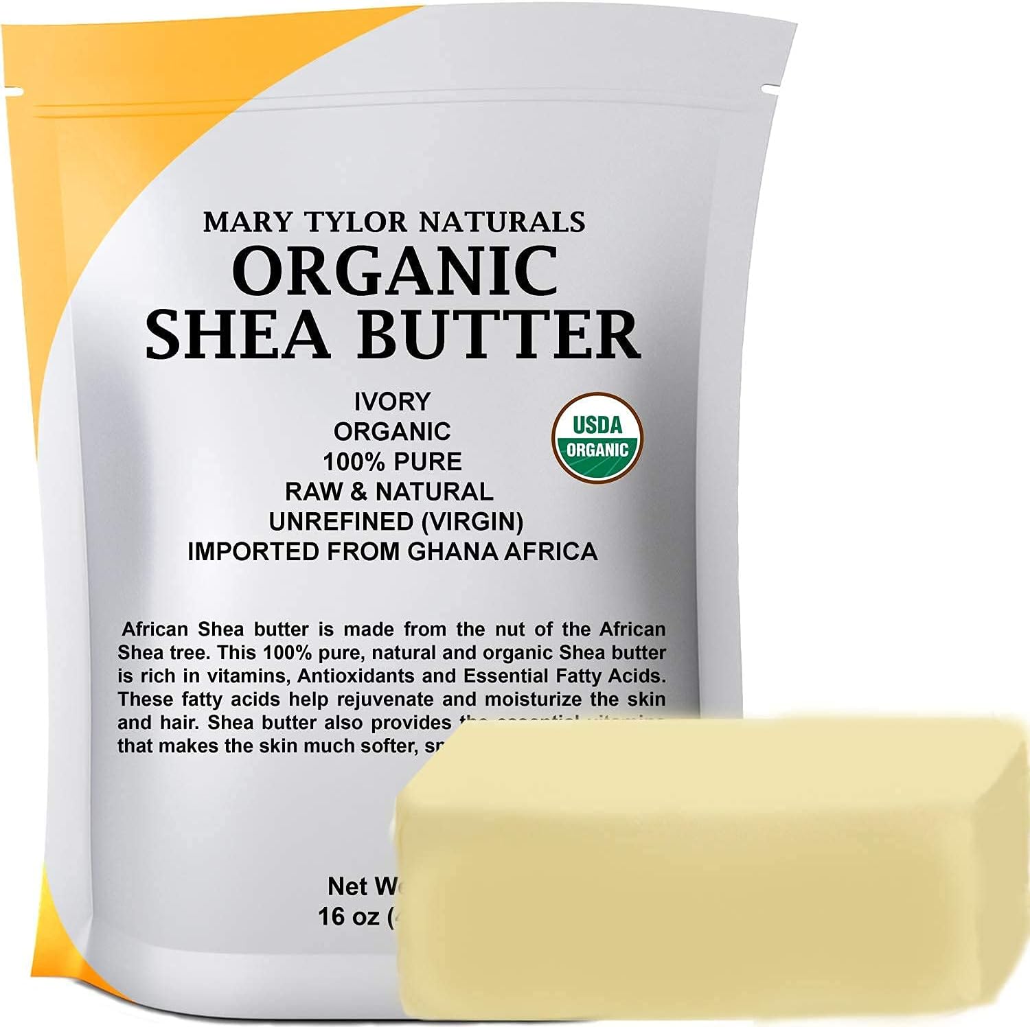 Mary Tylor Naturals Organic Shea Butter 1 Pound front view bag