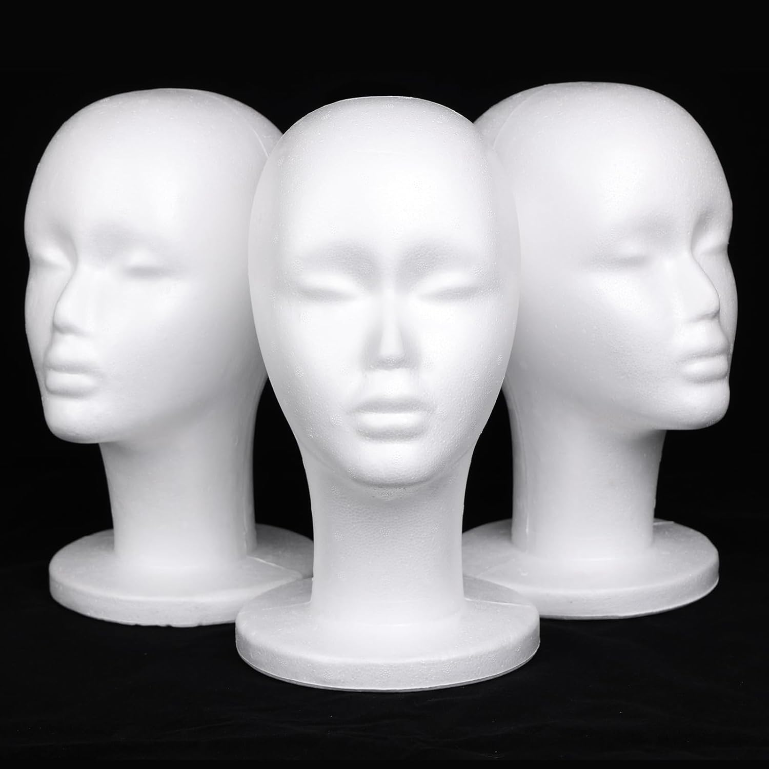 Leeven foam wig head 3 pack front view