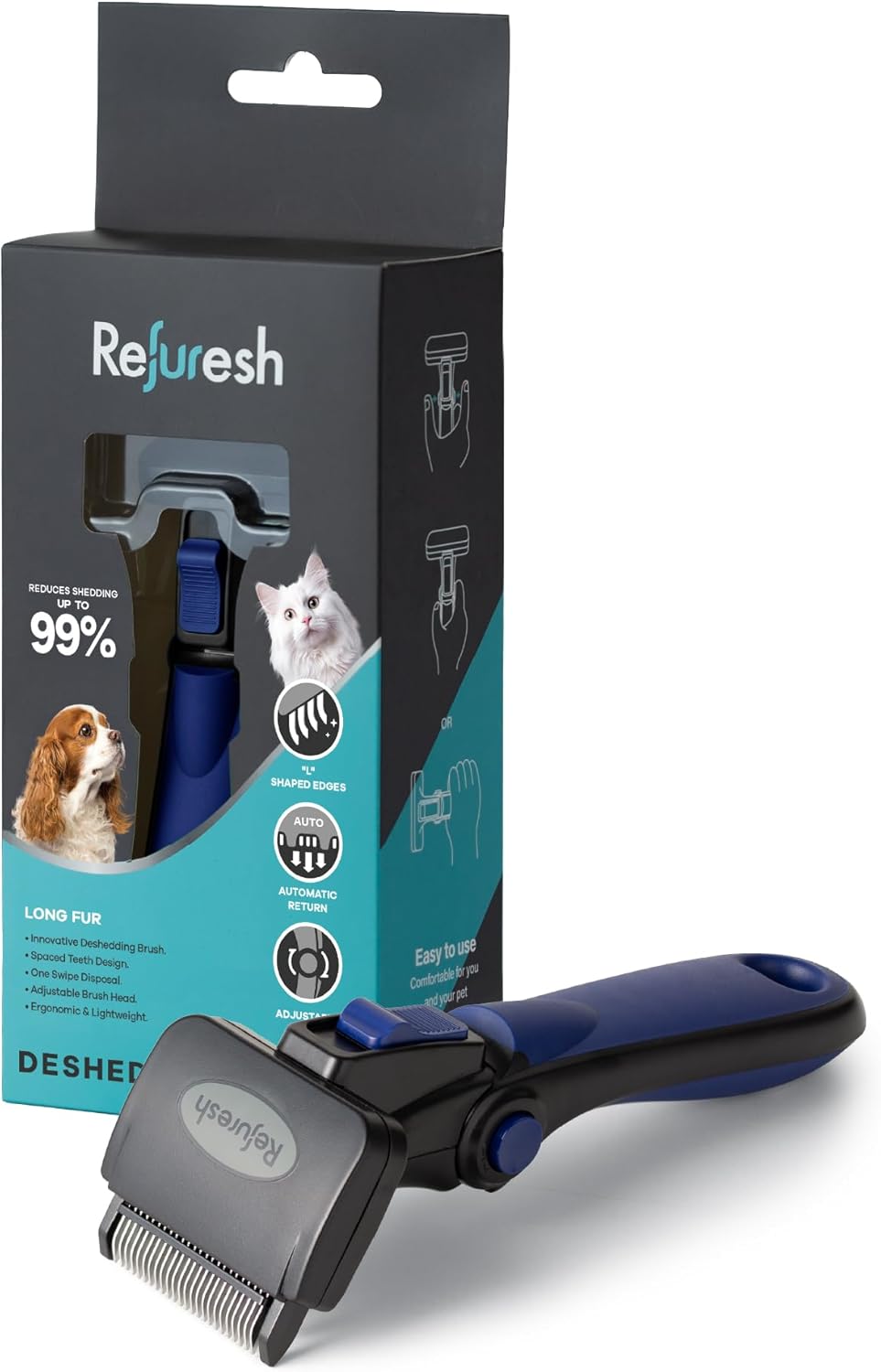 Deshedding Dog Brush for Long Hair (Medium,Blue) - Gentle Deshedding Tool for Dogs & Cats - Reduces Shedding, Without damaging Topcoat. Removes Loose Fur & Dead Undercoat. - Image 11