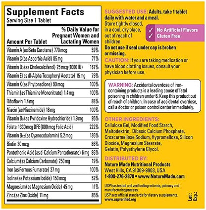 Nature Made Prenatal Multivitamin packaging showing key nutrients