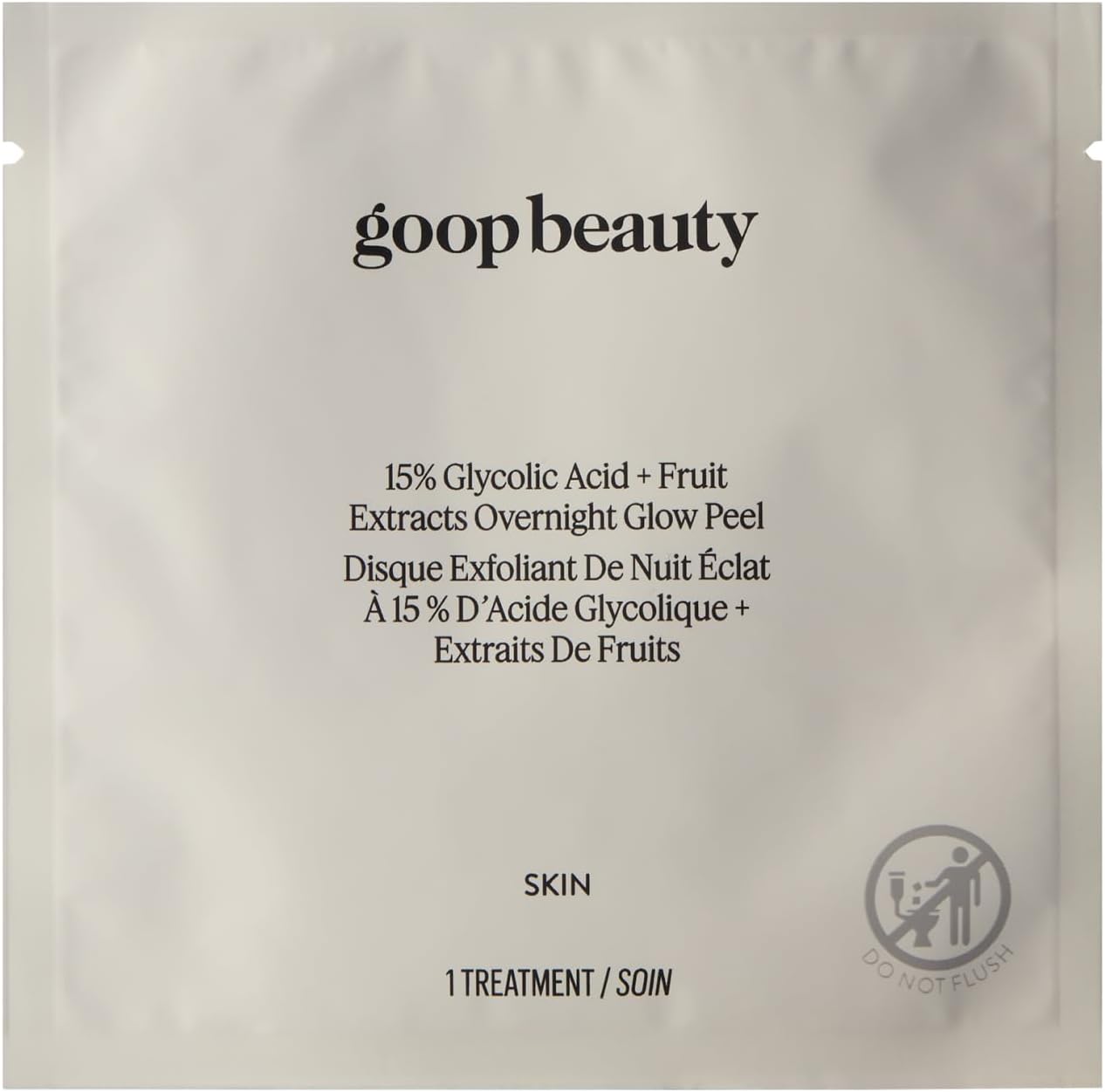 Goop Beauty 15% Glycolic Acid Exfoliating Pads front view packet for chemical peel treatment