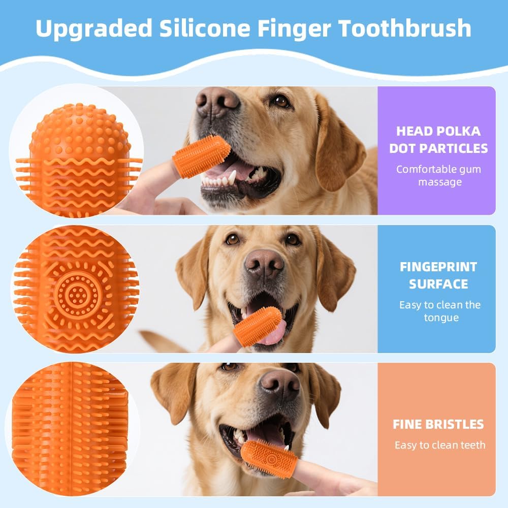 Full set of six multi-colored silicone pet toothbrushes