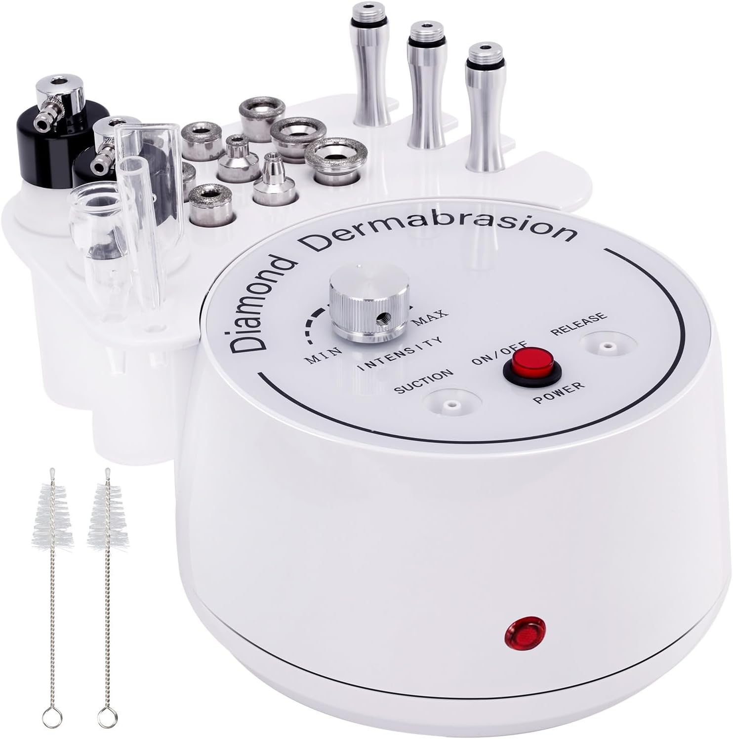 Mcwdoit 3 in 1 diamond microdermabrasion machine front view showing power switch and intensity knob.