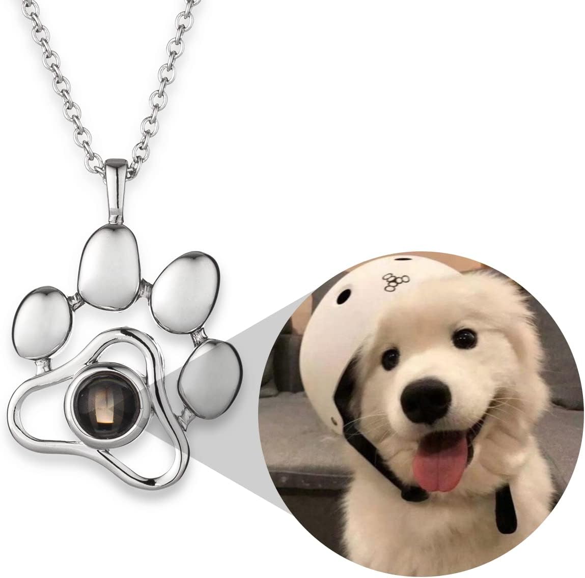 OPALSTOCK custom photo charm projection necklace demonstrating the hidden picture lens